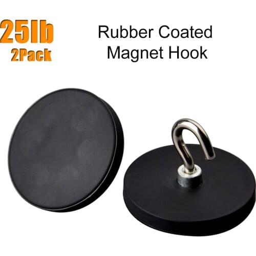 2PCS Magnet Hooks 25LBS Super Strong Neodymium Magnetic Hooks with Rubber Coated None Slip Organizer Hanging Indoor or Outdoor