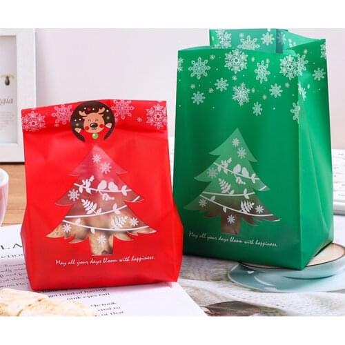 20pcs/lot Christmas Food Packaging Bags Christmas Tree Red Green Food Bags Frosted Candy Bag Christmas Gift Bags Supplier