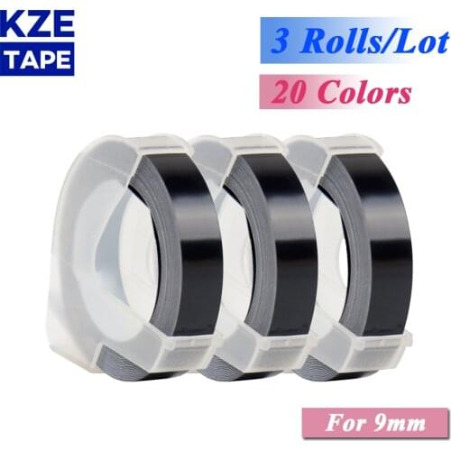 3 Rolls/lot 20 colors 9mm 3D Embossing Label Tape Compatible Dymo 1610 12965 Manual Label printer for Motex E101 Label Maker