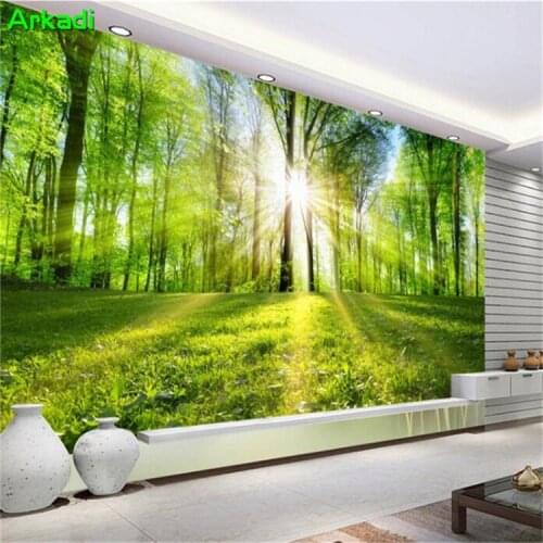 Custom 3D 3D Wallpaper 5D Green Sunny Forest Nature Landscape Mural Custom Painting Woods Parlor TV Background Wall Bedroom Sofa