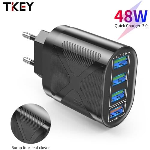 48W 4USB+QC3.0 Quick Charging Mobile Phone Charger Wall Universal Adapter EU/US/UK Plug for iPhone iPad Huawei Realme Samsung