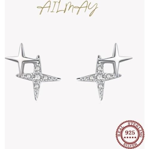 Ailmay Fashion 925 Sterling Silver Charm Sparkling Zircon Little Star Earrings For Women Girls Party Accessories Jewelry