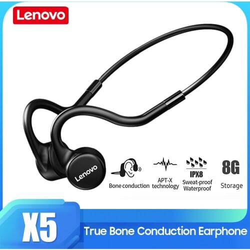 Lenovo X5 True Bone Conduction Earphone Wireless BT5.0/IPX8 Real Waterproof Sweatproof/8GB Storage/Noise Cancellation with Mic