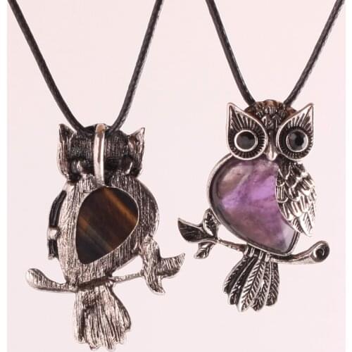 Owl Brooch Natural Stone Crystal Aventurine Necklaces Pendants Reiki Healing Meditation Pendulum Women Jewelry Necklace Pendulo