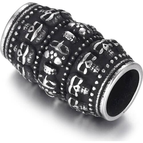 Stainless Steel Tube Beads Skull Large Hole 8mm Polished Vintage Metal Bead Accessories for DIY Bracelet Jewelry Making