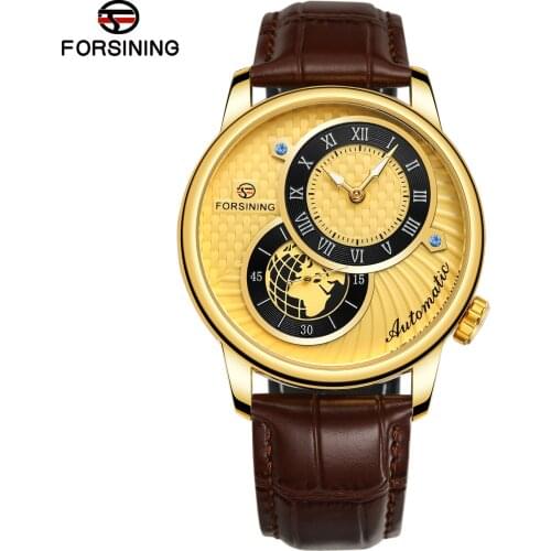 Forsining Double Ring Rhinestone Dial Automatic Mechanical Skeleton Watch For Business Men Casual Sports Male Wristwatches