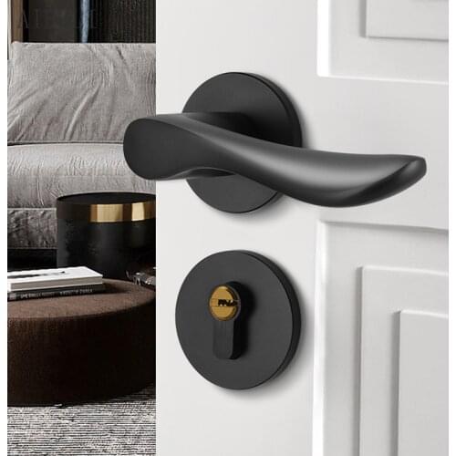 Modern minimalist style black bedroom wooden door lock room Chinese style handle big handle thickened black split lock