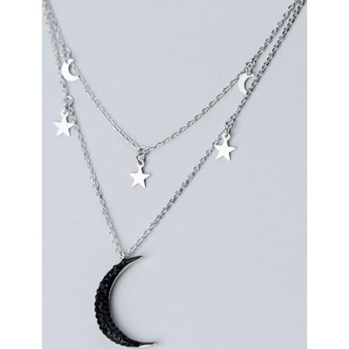 Colusiwei Romantic 925 Sterling Silver Sparkling Moon And Star Necklaces Pendants for Women Fashion Necklace Jewelry Gift