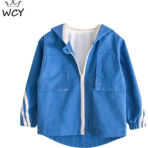 2021 Spring Fall Double-layered Plus Velvet Windbreaker for Children Hooded Long Sleeve Kids Boys Korean Casual Blue Trench Coat