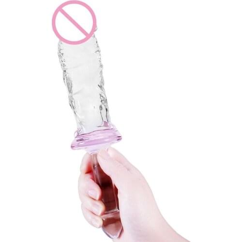 50LF Manual Dildo Glass Massager Plug Masturbating Transparent Sex Toy for Adult Women Couples