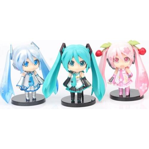 Bandai Hatsune Model Japanese Anime Figure Dolls Blue Green Pink Ornaments 10Cm Toys Q Posket Anime Car Accessories Gifts