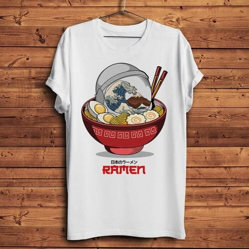 Japan Ukiyoe Astronaut Space Ramen funny anime tshirt Men summer new White Casual short sleeve T Shirt Unisex streetwear tee