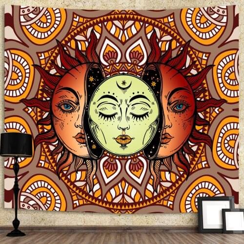 India Mandala Tapestry Wall Hanging Sun Printed Psychedelic Carpet Aesthetic Room Decor Large Wall Tapestry Hippie Yoga Blanket