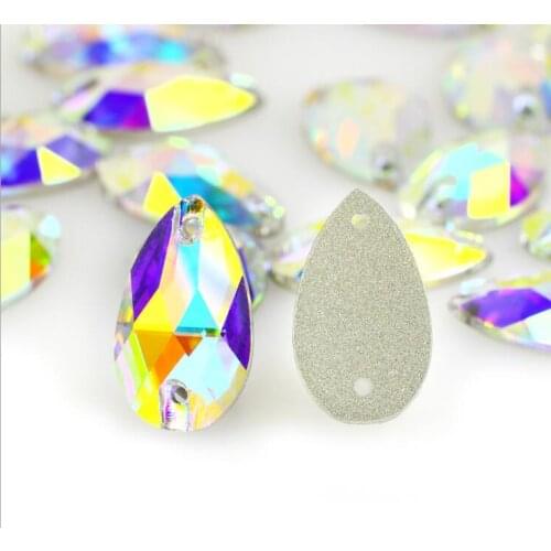 K9 quality Crystal AB Flat Back sew on crystal,pear/teardrop shape non hotfix rhinestones most similar to 3065 quality
