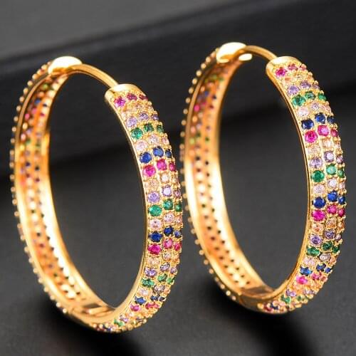 LARRAURI Luxury Cubic Zircon CZ Statement Big Hoop Earrings For Women DUBAI Bridal Wedding Round Circle Women Earrings Jewelry