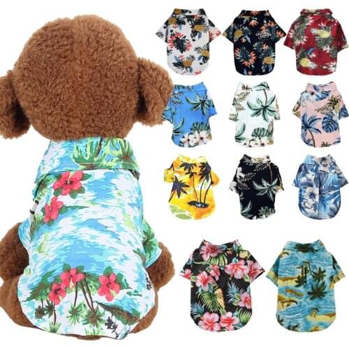 Summer Beach Shirts Dog Cute Hawaii Casual Pet Cat Clothing Floral T Shirt For Small Dogs Chiahuahua French Fulldog 10A
