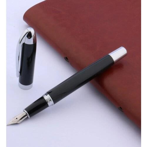 Brand Metal 200 Fountain Pen BLACK New Smooth Writing International Silvery Stationery Office School Supplies Writing Gift