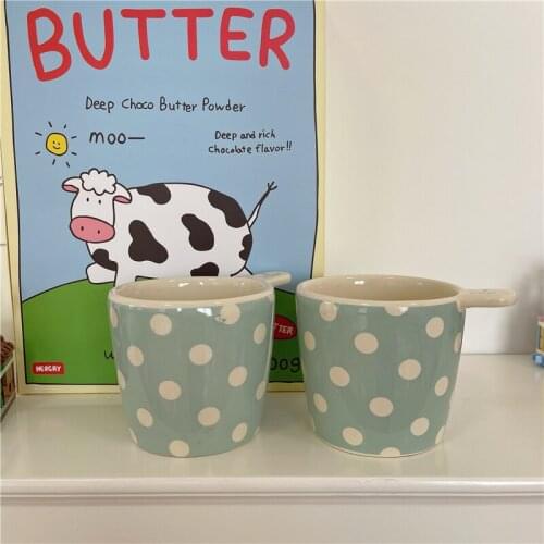Cutelife Nordic Blue Dots Cute Ceramic Coffee Mug Cup Reusable Drinking Milk Tea Mug Dessert Couple Gifts Wedding Decorative Mug