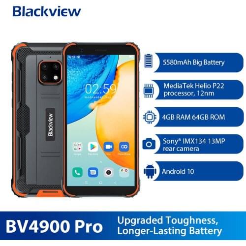 World Premiere Blackview BV4900 Pro IP68 Rugged Phone 4GB RAM 64GB ROM Android 10 Cellphone 5580mAh 5.7 inch NFC 4G Mobile Phone