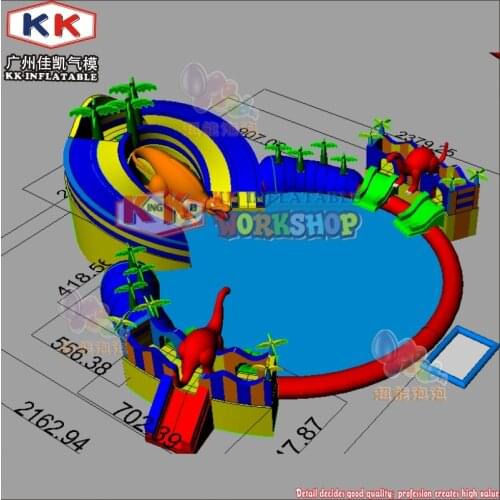 KK Inflatable Jurassic Wonderland Inflatable Water World, Kids&Adults Mobile Ground Pool Slide Park