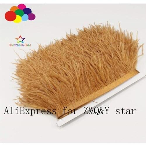 Z&Q&Y natural beautiful ostrich hair dyed brick brown fabric edge DIY performance clothing skirt bag decoration material