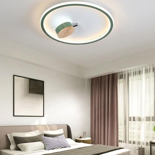 Nordic Minimalist Round LED Ceiling Lamp Black/Gold/Green Wooden Leaves Embellishment for Bedroom Living Room Study Dining Room