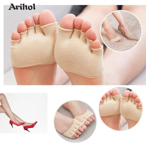 Five Toe Socks for Women, Invisible Heelless Forefoot Half Boat Socks for High Heels Toe Separator Sleeve Anti-Slip Forefoot Pad