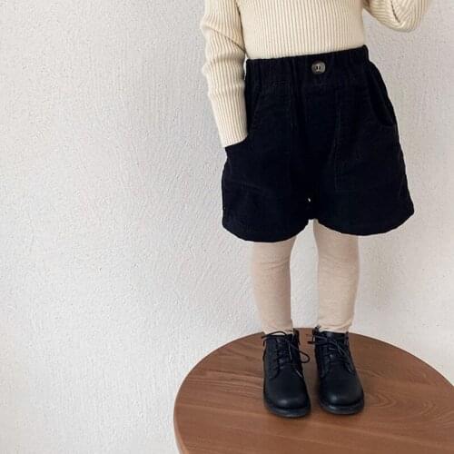 2020 New Winter Baby Girls Corduroy Thicken Shorts Korean Style Pure Color All-match Toddlers Kids Warm Pants