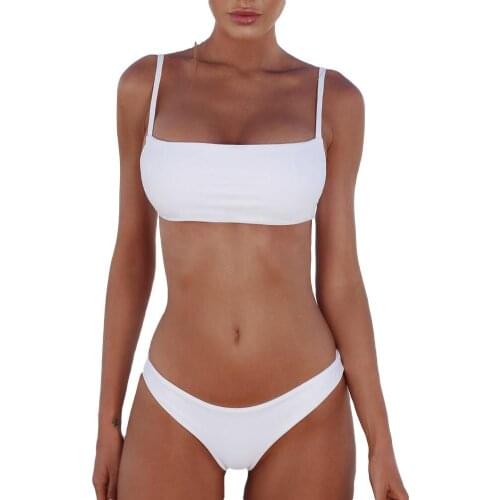 New Solid Sexy Bikini Set Women Swimming Suit Solid Color Women Padded Wireless Strap Bra Briefs Swimwear Beach Bikini Set 2021