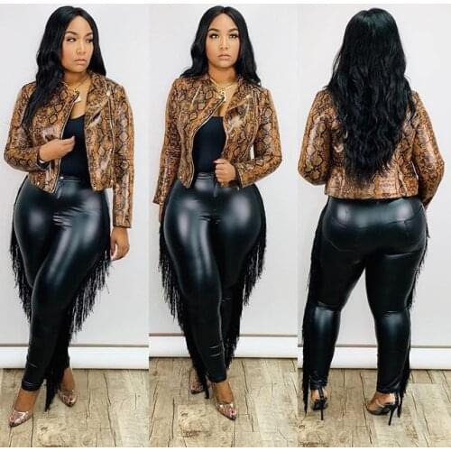 Autumn Womens Pencil Pants with Tassel Bag Hips Sexy Skinny Leather PU Pant Plus Size Pants Wholesale Dropshipping MH637