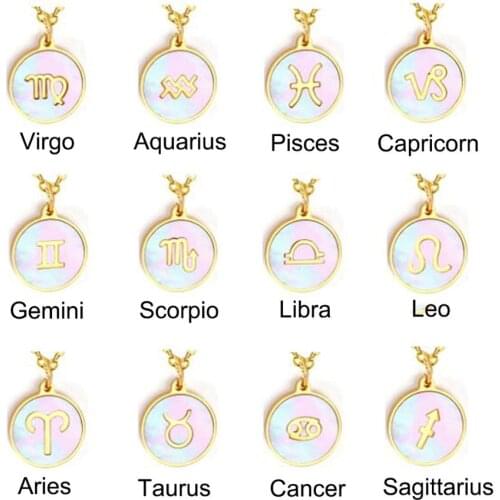 YCHM Shell Twelve Zodiac Necklace Stainless Steel Taurus Necklace For Women Choker Unusual Zodiac Sign Necklace Jewelry