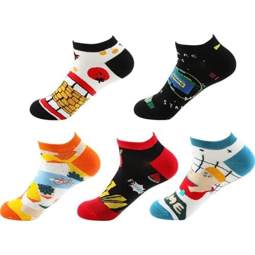 Peonfly Happy Trendy Funny Creative Pattern Cotton Boat Men New 2020 Summer Harajuku Streetwear Ankle Socks