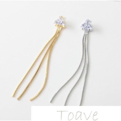 Gold-clad copper plated real gold triangle zircon copper chain tassel pendant earring material accessories