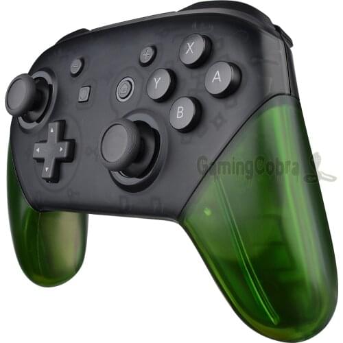 EXtremeRate Transparent Clear Green DIY Repair Hand Grip Housing Shell for NS Switch Pro Controller
