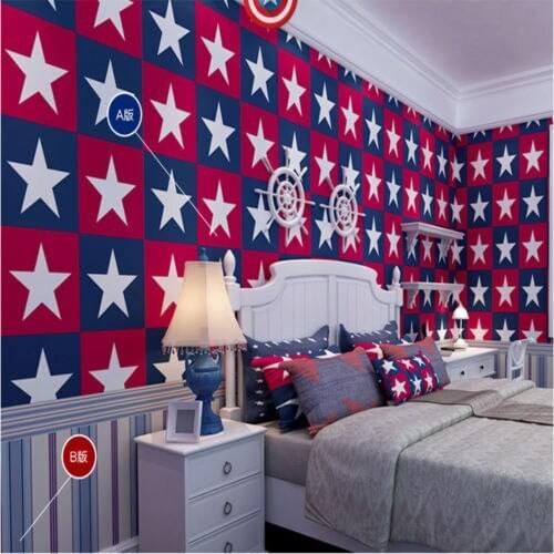 Q QIHANG Childrens Room Boy bedroom Living Room Wallpaper Stars Pattern Big Pentagram Style 0.53m*10m=5.3m2