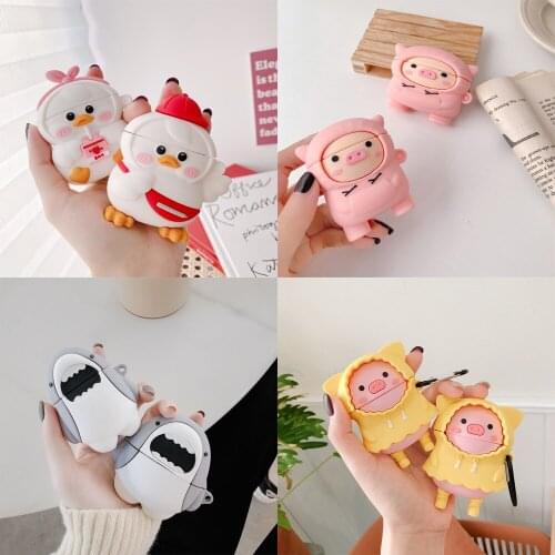 Cute Cartoon Pink Pig Fashion duck shark Silicone Headphones Case for AirPods1 2 Case for Airpods Pro Protective Charging Cover