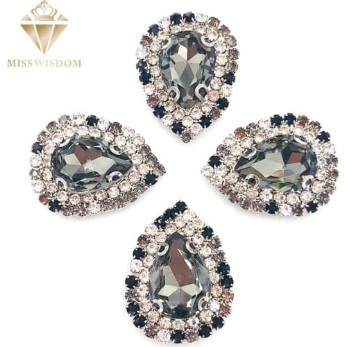 NEW 10X14mm Gray rhinestone+AB chain glass Double row chain teardrop sew on rhinestones crystal buckle Diy jewelry accessories