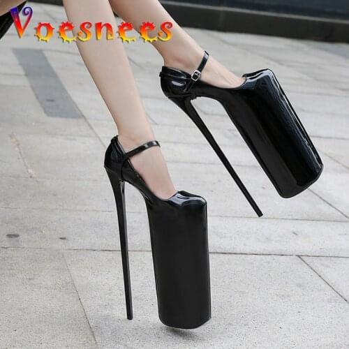 Voesnees Super High Heels Waterproof Pumps Steel Pipe Dance Net Red Powder Suction Shoes Fashion Round Toe Black Party Shoes
