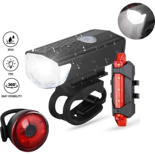 USB Rechargeable Bike Light 300lm MTB Bicycle Front Rear Tail Light Cycling Headlight Bicycle Lamp Flashlight Bike Accessories