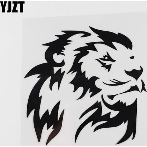 YJZT 13.7CMX13.4CM Cartoon Lion Head African Animal Predator Vinyl Car Sticker Black /Silver 13C-0197