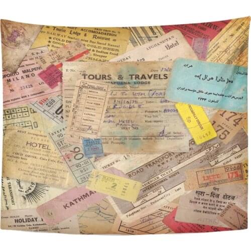 Vintage Travel Made of Lots Old Tickets Boarding Passes Tapestry Home Decor Wall Hanging for Living Room Bedroom Dorm 50x60 inch