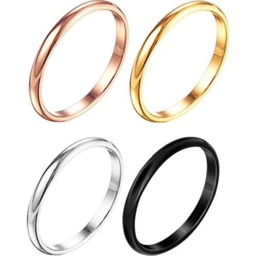 JHSL Fashion Jewelry Simple Women Rings Solid Polished Stainless Steel Black Silver Rose gold Color US size 3 4 5 6 7 8