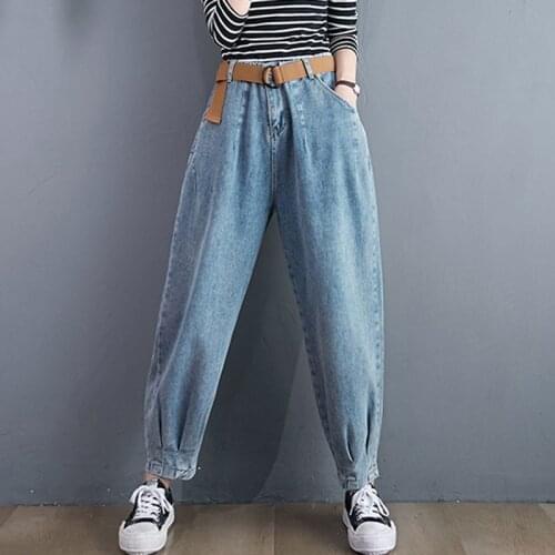 Women Autumn Casual Jeans New 2020 Streetwear Simple Style Vintage Solid Color Loose Female Ankle-length Denim Pants S2234