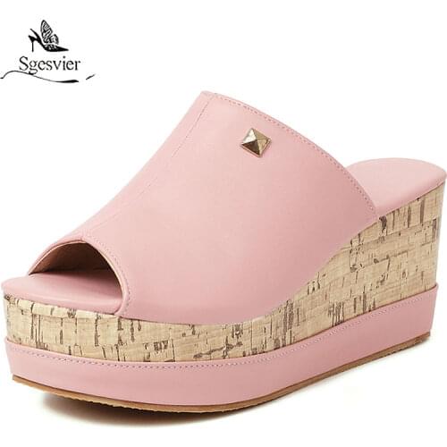Sgesvier Platform 2021 High Heels Women Slippers Womens Platform Wedge Shoes Summer Pink White Beige Sweet fashion shoes