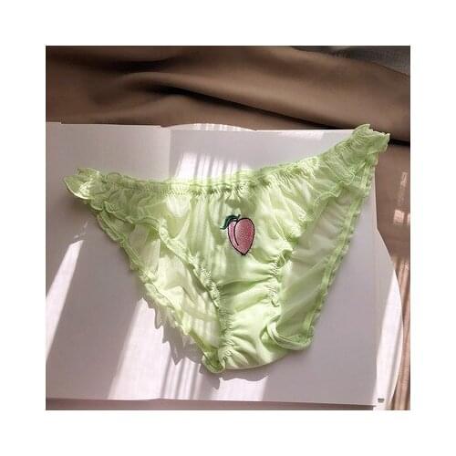 Women Sexy Lace Lingerie Temptation Low-waist Panties Fruit Ins Embroidery Transparent Briefs Seamless Sweet Underwear