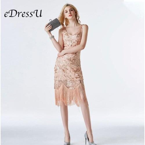 EDressU 2019 Vintage Vestido Great Gatsby Dress Paillette Flapper Robe de Soiree Tassel Party Dress Summer Dress CZ-LF21