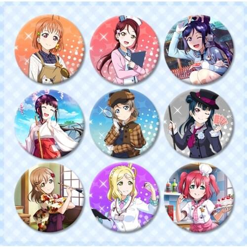 1pc 58MM Anime Love Live!Sunshine!! aqours Job Styles Iron Button Umi Maki Eli Pins Badges Brooch Icons Brosche
