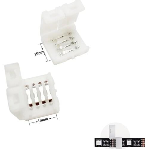10Pcs 4 pin LED Strip Light Connector 10mm PCB Board Strip to Strip No Soldering Easy Connector Buckle For 2835 RGB Strip Light