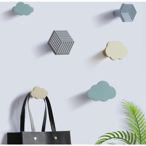 4PCS Wall Hooks Coat Hooks Wall Mounted Coat Rack Hat Hooks Robe Hook Entryway Wall Hangers Hat Rack Round Square Clouds Hook