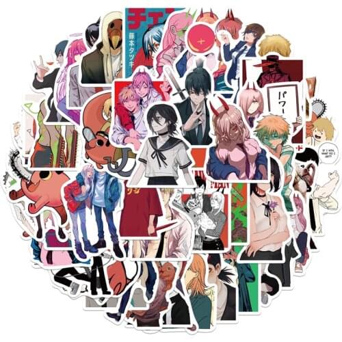 50pcs/set Anime Chainsaw Man Sticker Cosplay Prop Pochita Cartoon Waterproof PVC Graffiti Card Stickers